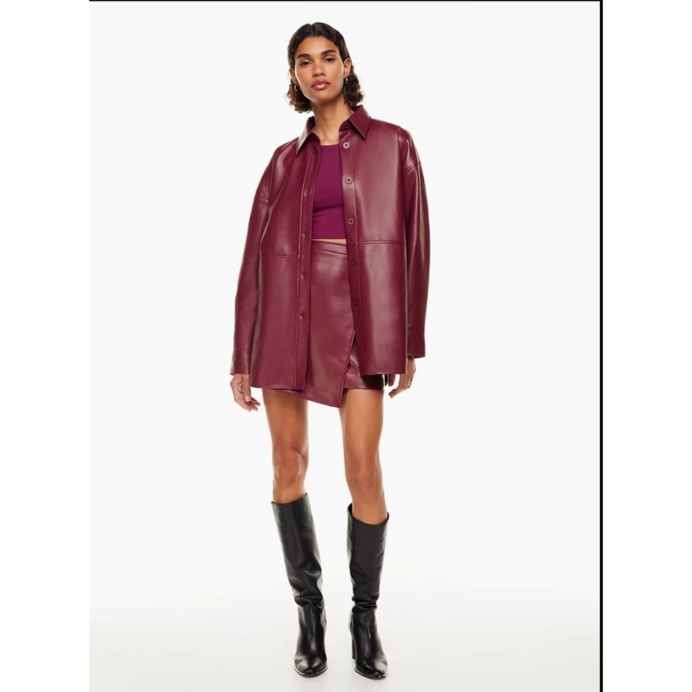 Aritzia Babaton Pelli Shirt Jacket XS Burgundy Vegan Leather Oversized Shacket